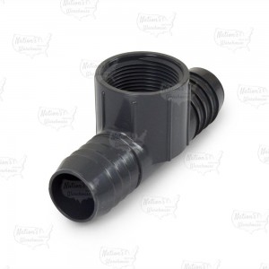 1-1/4" Barbed Insert x 1-1/4" Female NPT Threaded PVC Tee, Sch 40, Gray