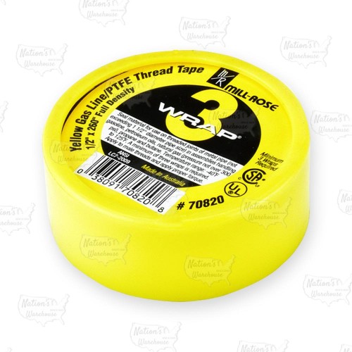Yellow Gas PTFE Thread Seal Tape, 1/2" x 260"
