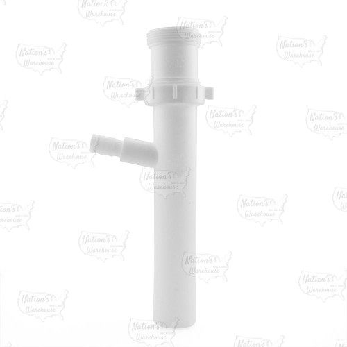 1-1/2” x 8” Flanged or Slip Joint Dishwasher Tailpiece w/ 5/8” Hose Barb x 7/8” OD Outlet, White Plastic