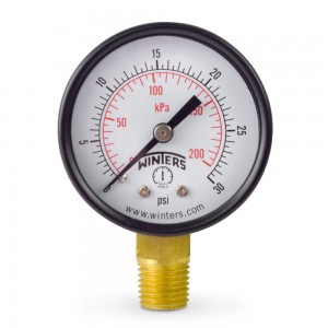 0-30 psi Pressure Gauge, 2" Dial, 1/4" NPT