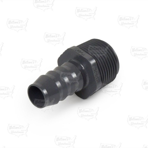 3/4" Barbed Insert x 1" Male NPT Threaded PVC Reducing Adapter, Sch 40, Gray