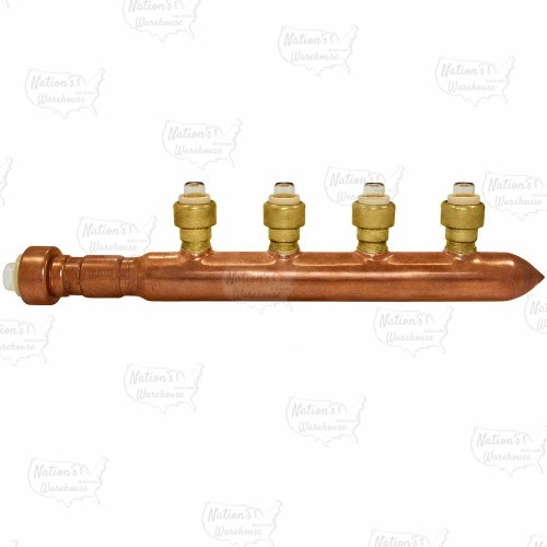 Sioux Chief 672Q0490 4 PEX Branch Manifold, 3/4 inch x 1/2 in Push-To-Connect x Spin Closed, Copper