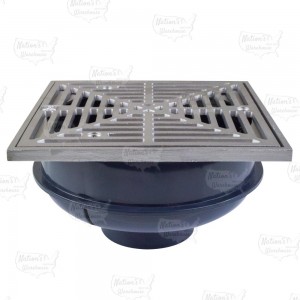 QuadDrain Square Floor Drain w/ Stainless Steel Strainer & Ring, PVC 2" Hub x 3" Inside Fit