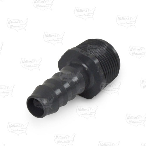 1/2" Barbed Insert x 3/4" Male NPT Threaded PVC Reducing Adapter, Sch 40, Gray