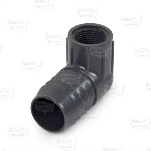 1-1/4" Barbed Insert x 3/4" Female NPT 90° PVC Reducing Elbow, Sch 40, Gray