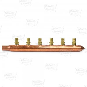 6-branch 1/2" PEX-A (F1960) Copper Manifold, 3/4" Male Sweat x Closed, LF