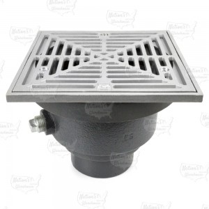 FinishLine Adjustable Floor Drain Complete Assembly, Square, St. Steel, 3" Cast Iron No-Hub