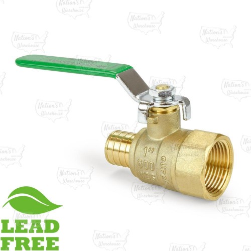 1” PEX x NPT Threaded Brass Ball Valve, Full Port (Lead-Free) 