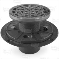 Round Tile-in PVC Shower Pan Drain w/ Screw-on Polished Steel Strainer & Ring, 2" Hub x 3" Inside Fit