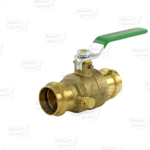 1" Press Brass Ball Valve w/ Waste Outlet, Full Port (Lead-Free)