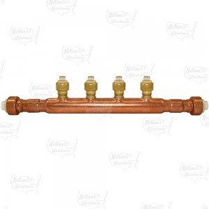 Sioux Chief 672Q0499 4 Branch Type L Manifold 3/4 in x 1/2 in Push To Connect, Open, Copper