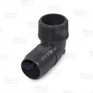 1-1/2" Barbed Insert x 1-1/2" Male NPT 90° PVC Elbow, Sch 40, Gray