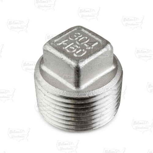 1" 304 Stainless Steel Square Head Plug, MNPT threaded