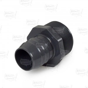 1-1/4" Barbed Insert x 1-1/2" Male NPT Threaded PVC Reducing Adapter, Sch 40, Gray