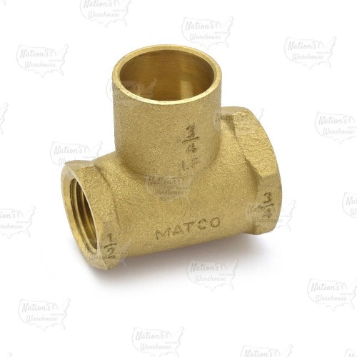 Matco Norca CRTF040304LF 3/4" FPT x 1/2" FPT x 3/4" C Cast Brass Adapter Tee, Lead Free