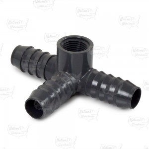 3/4" Barbed Insert x 1/2" Female NPT Side Outlet PVC Tee, Sch 40, Gray