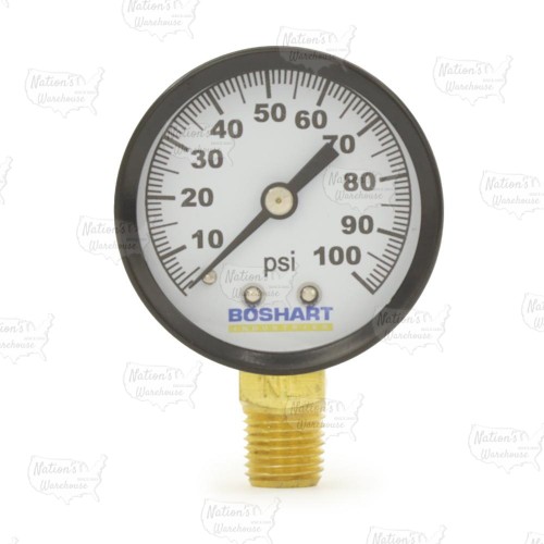 0-100 psi, Brass Pressure Gauge, 2" Dial, 1/4" NPT (Lead-Free)..