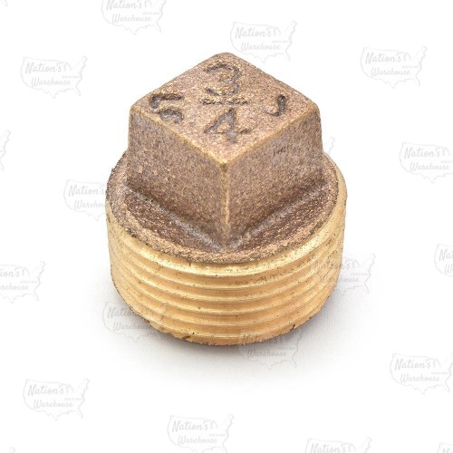 3/4" MPT Square-Head Brass Plug, Lead-Free