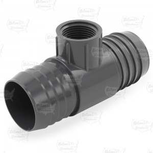 (Disc.) 2" x 2" x 1" PVC Barbed Insert Reducing Tee (Insert x Insert x FIPT).