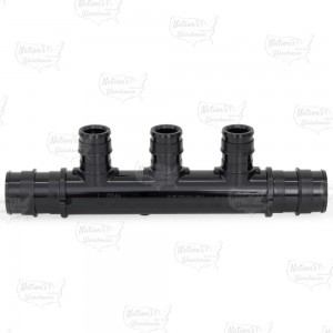 3-Branch PEX-A Expansion (F1960) Poly-Alloy Manifold, 1/2" Ports x 3/4" Inlet/Outlet, Open-Style, Lead-Free