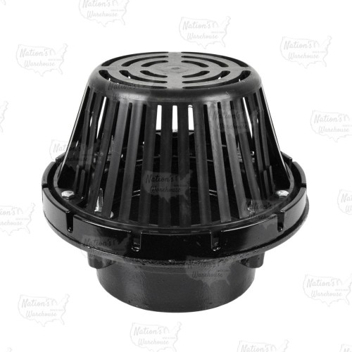 Cast Iron Roof Drain w/ Plastic Dome Strainer, 6" No-Hub