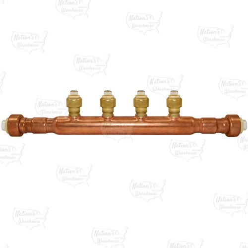 Sioux Chief 672Q0499 4 Branch Type L Manifold 3/4 in x 1/2 in Push To Connect, Open, Copper