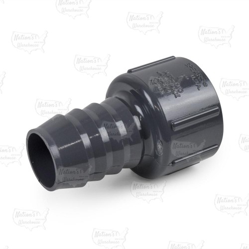 1" Barbed Insert x 1" Female NPT Threaded PVC Adapter, Sch 40, Gray