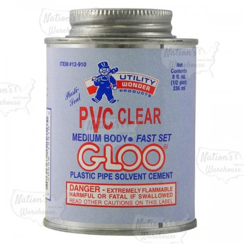 Medium-Body Fast-Set PVC Cement w/ Dauber, Clear, 8 oz (1/2 pint)
