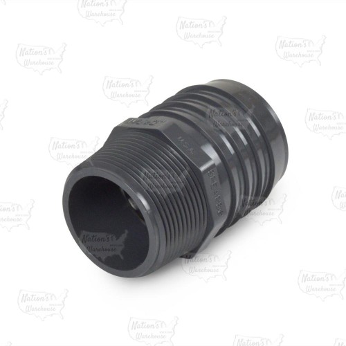 2" Barbed Insert x 1-1/2" Male NPT Threaded PVC Reducing Adapter, Sch 40, Gray