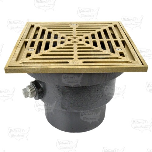 FinishLine Adjustable Floor Drain Complete Assembly, Square, Nickel-Bronze, 4" Cast Iron No-Hub