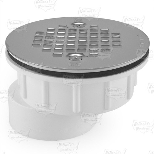 2" Hub PVC, Offset Shower Module Drain (Solvent Weld) w/ Screw-On Strainer