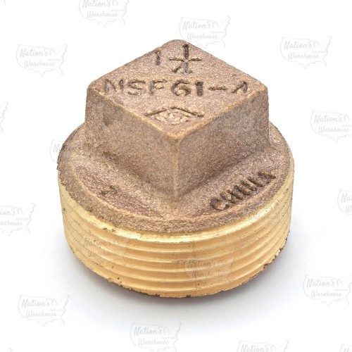 1-1/4" MPT Square-Head Brass Plug, Lead-Free