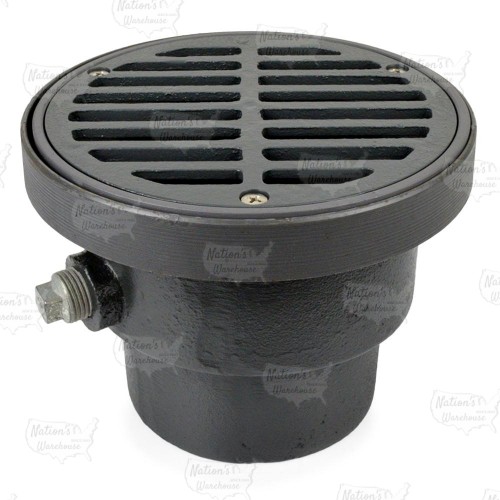 FinishLine Adjustable Floor Drain Complete Assembly, Round, Ductile Iron, 4" Cast Iron No-Hub