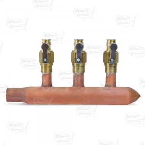 3-branch Copper Manifold w/ 1/2" PEX-A (F1960) Valves, 3/4" Male Sweat x Closed, Right-hand, LF