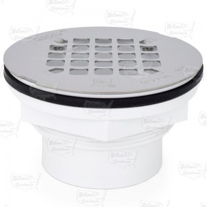 2" Hub, Solvent Weld PVC Shower Base/Module Drain w/ Snap-in Strainer, Locknut Style