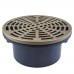 Low-Profile (Short) PVC Floor Drain w/ Round Nickel Bronze Strainer, PVC 4" Hub