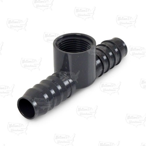 3/4" Barbed Insert x 3/4" Female NPT Threaded PVC Tee, Sch 40, Gray