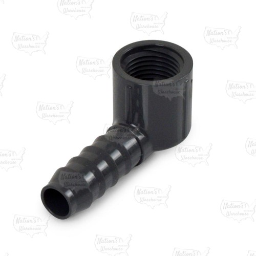 1/2" Barbed Insert x 1/2" Female NPT 90° PVC Elbow, Sch 40, Gray