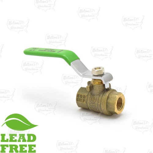 1/4” NPT Threaded Brass Ball Valve, Full Port (Lead-Free) 