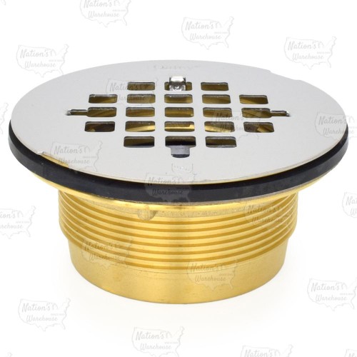 2" Hub, No-Calk (Slip-Fit) Brass Shower Base/Module Drain w/ Snap-in Strainer