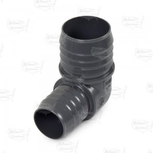 2" x 1-1/2" Barbed Insert 90° Reducing PVC Elbow, Sch 40, Gray