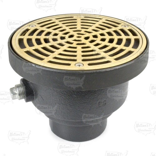 FinishLine Adjustable Floor Drain Complete Assembly, Round, Nickel-Bronze, 3" Cast Iron No-Hub