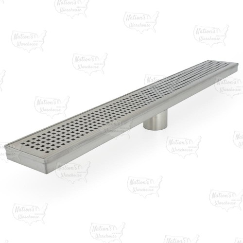 26" long, StreamLine Stainless Steel Linear Shower Pan Drain w/ Square Holes Strainer, 2" PVC Hub