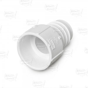 1-1/2" Barbed Insert x 1-1/2" Socket PVC Adapter, Sch 40, White