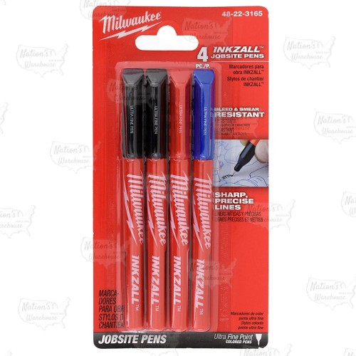 (Pack of 4) Ultra Fine Point Inkzall Jobsite Pens, Colored