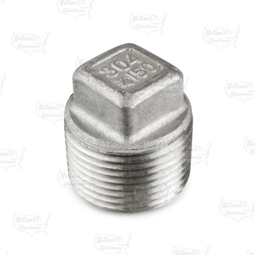 3/4" 304 Stainless Steel Square Head Plug, MNPT threaded