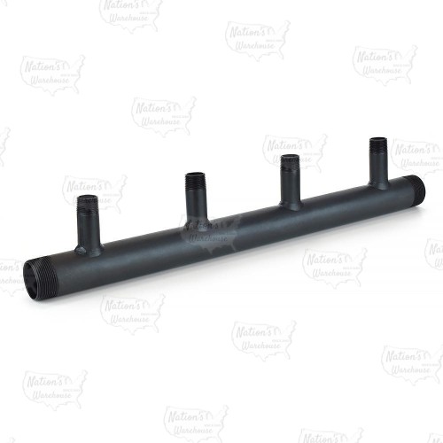The H112X34-4 from Wright Valves is a 4-branch Boiler Header Manifold, 1-1/2” Trunk x 3/4” Outlets, Threaded. This item is commonly used in a boiler room as a distribution hub in hydronic and radiant floor heating systems. Outlets are NPT threaded.