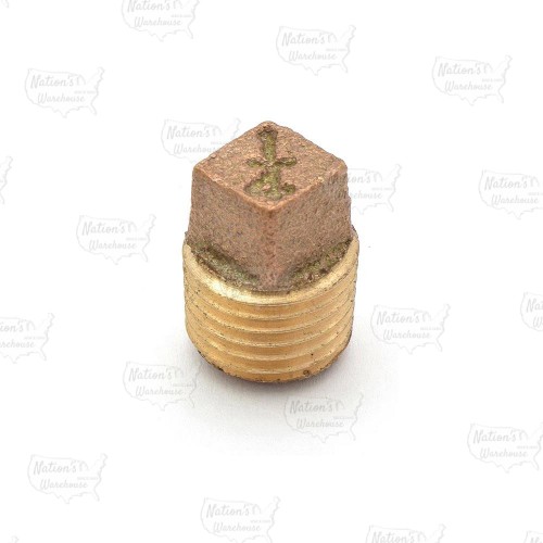 1/4" MPT Square-Head Brass Plug, Lead-Free