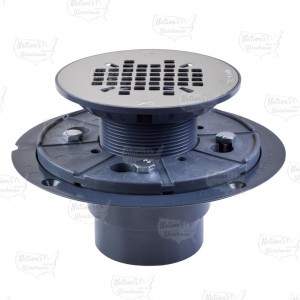 Round PVC Shower Pan Drain w/ Snap-in 19-Gauge St. Steel Strainer, 2" Hub x 3" Inside Fit (less test plug)