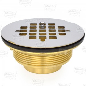 1-1/2" FIP Threaded, Brass Shower Base/Module Drain w/ Snap-in Strainer